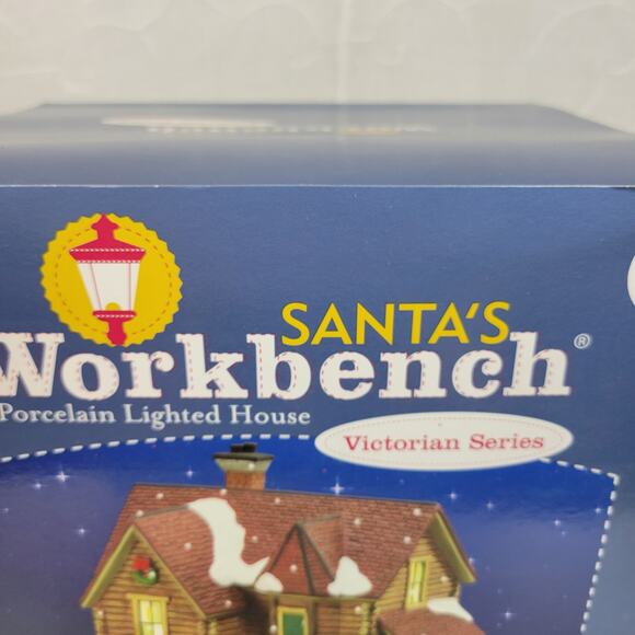 Santa's Workbench Porcelain Lighted House Deer Run Log House Victorian Series - Picture 13 of 13